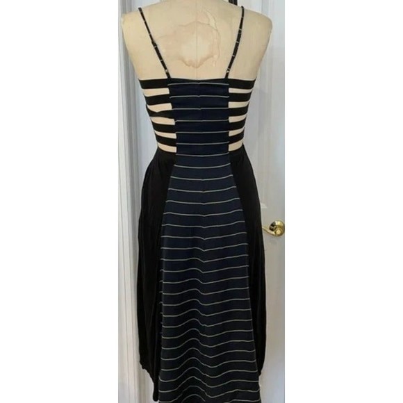 Under Ligne Doo Ri Women’s Dress Navy Black Striped Modal Silk 12 whimsy goth - Picture 3 of 9